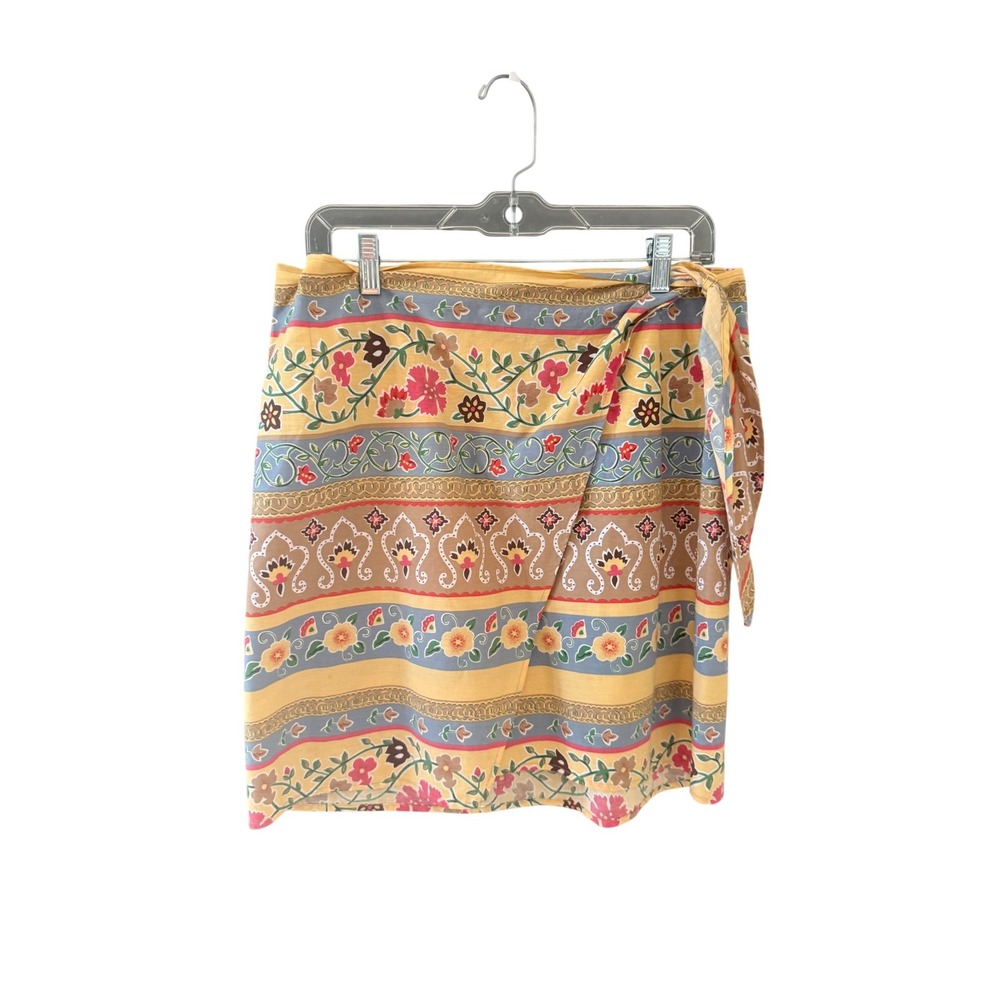 Ruff Hewn Vintage 90s Floral Paisley Cotton Wrap Mini Skirt Yellow Size 8 USA